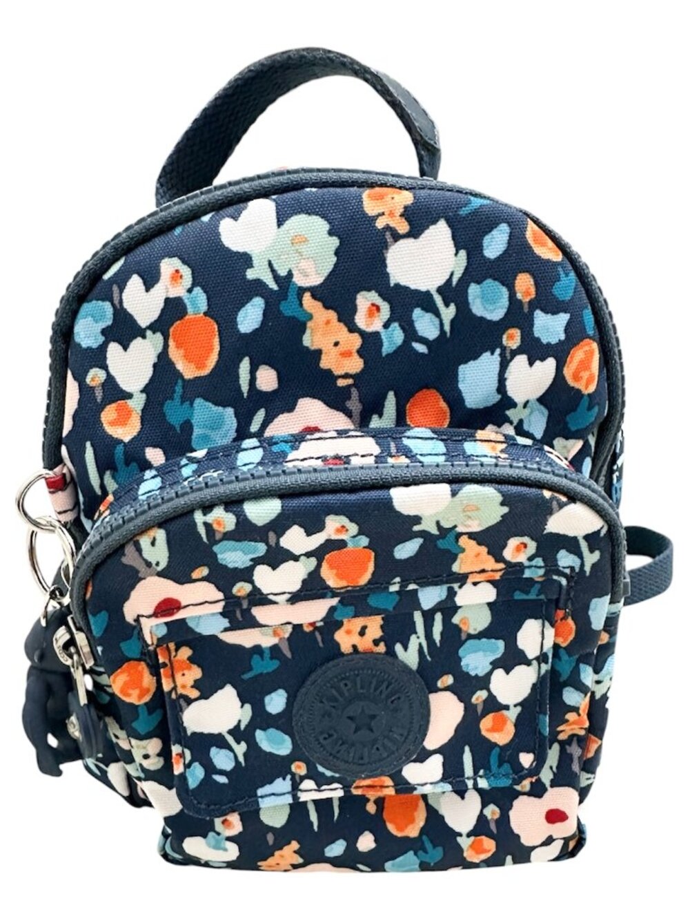 Kipling Live Light Floral Small Mini Backpack with Blue Monkey Charm Pre-owned